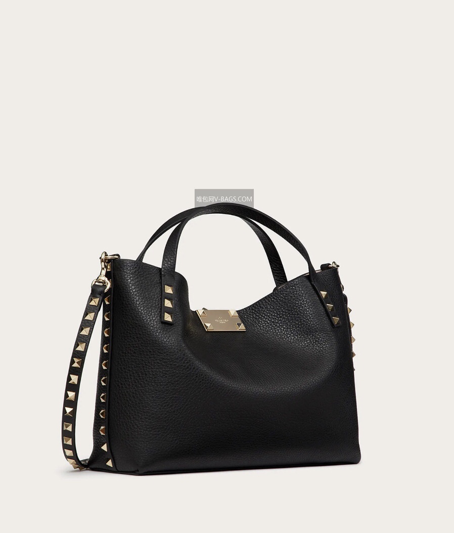 Valentino Garavani Rockstud Tote Bag in Black Grainy Calfskin